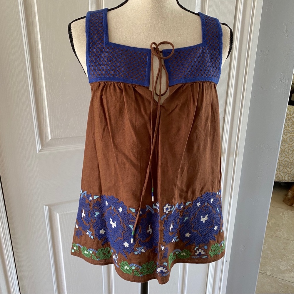 NWT Mint Linen Embroidered Sleeveless Tunic Size 6